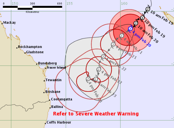 The tracking map for Tropical Cyclone Oma, issued at 5.15pm today.