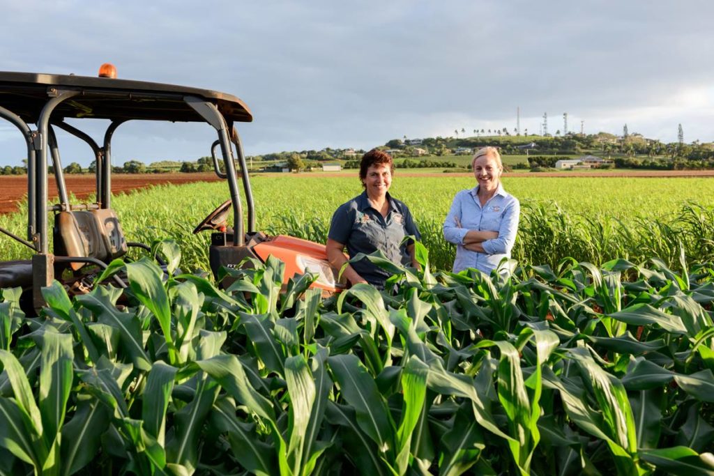 Suzie Clarke from Bundy Food Tours at Windhum Farms near The Hummock with farmer Linda Zunker.