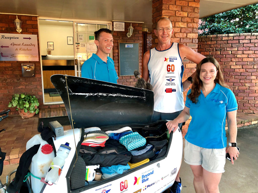 Nicole and Geoff Skjaerbaek were happy to host Andre at the Childers Gateway Motor Inn.