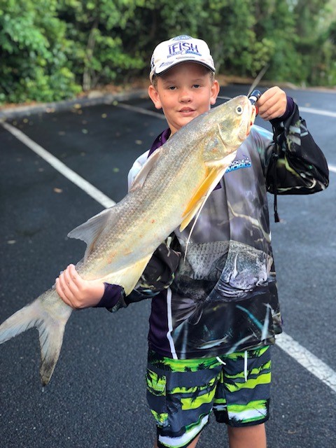 Kahn Ashmore at Easter with an 87cm salmon.