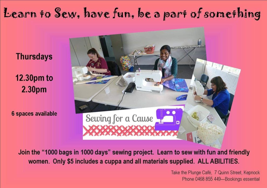 Sew for a cause at Take the Plunge Cafe.