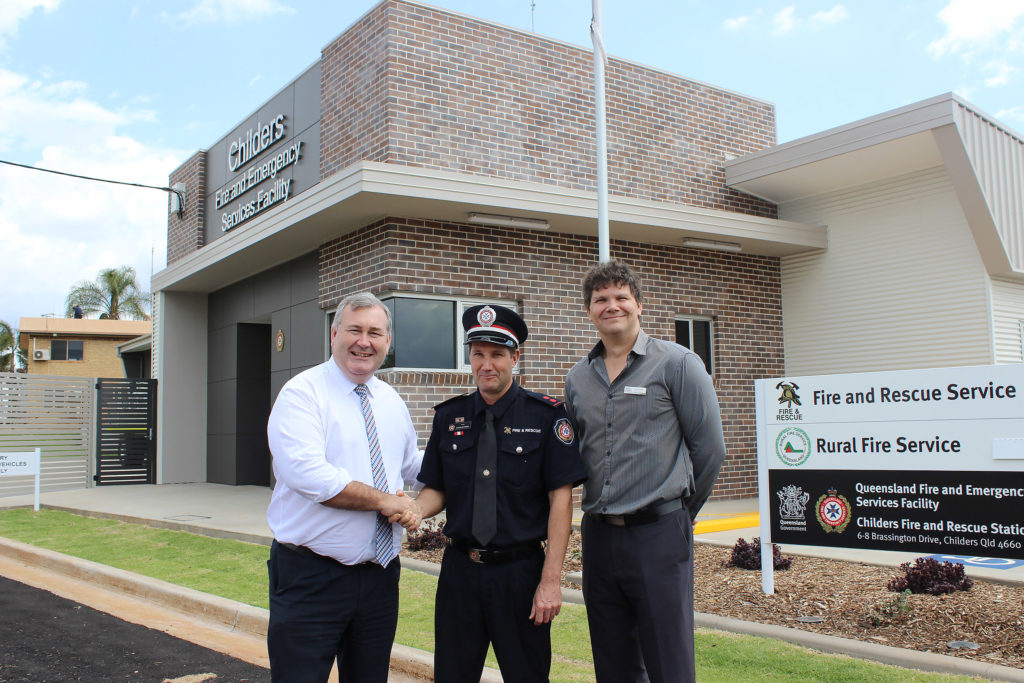 Childers Fire Station opening in 2018. Mayor Jack Dempsey, OIC Childers Station Capt. Martin Bettridge and disaster management officer Matt Dyer
