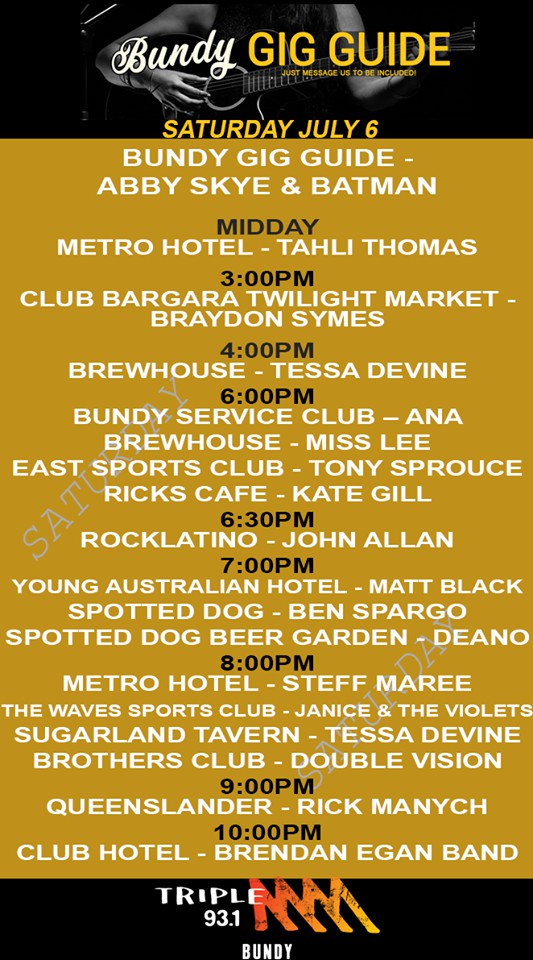 Bundy Gig Guide Dave Stygall