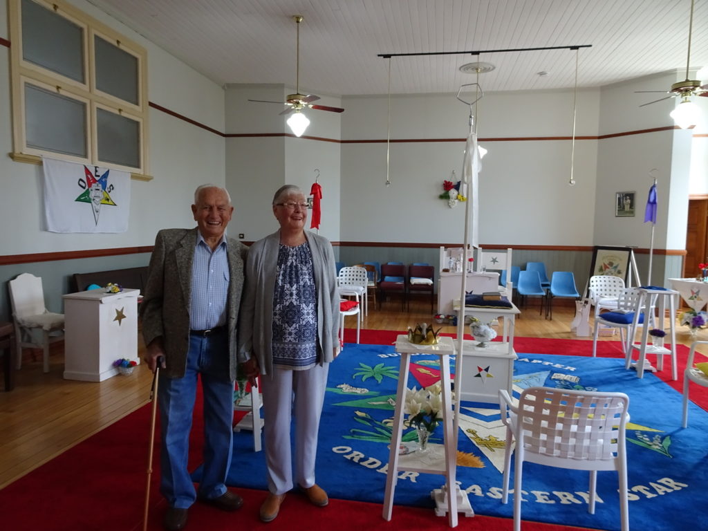 Chaplin Gordon Rose and his wife Ivy in the OES Room of the Bundaberg Freemasons Building during the 2019 Open House.