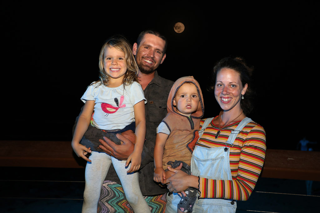 Rhys, Michelle, Sunnie and Yeti Kassulke have a family fun evening at the Milbi Festival event in Bargara for Turtle Hour. 