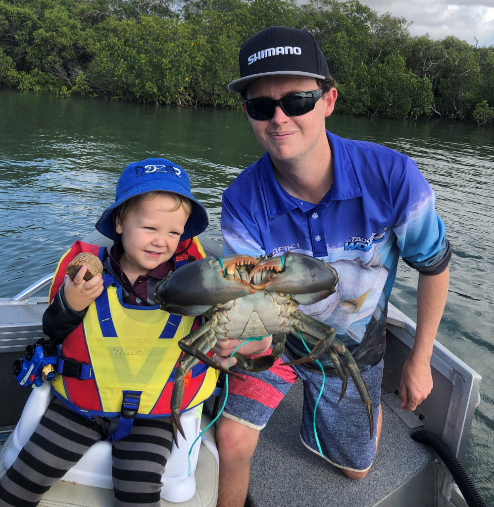 Mitch Beyer and young Lawson Morgan wit the nice mud crab the picked up last weekend. 