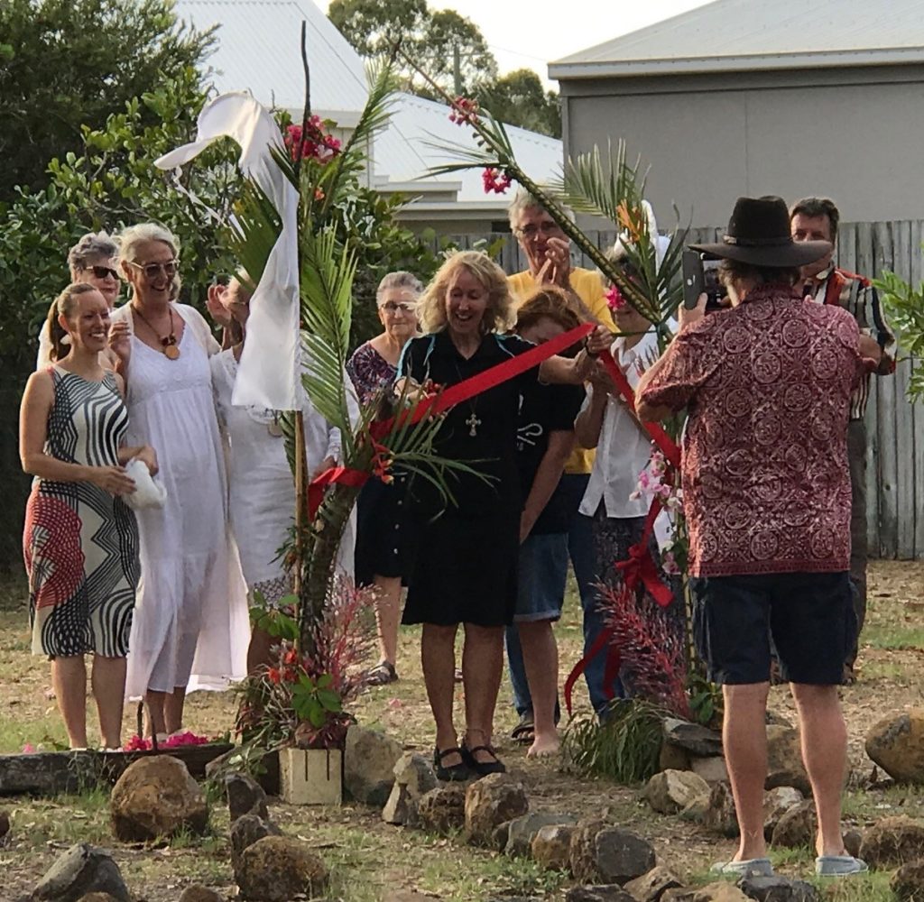 Rev Jenny Lynn cuts the ribbon at the Bargara Labyrinth