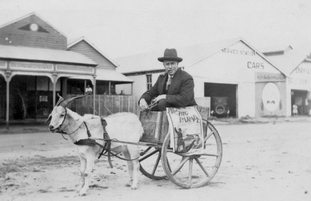 Man in a goat-drawn cart ca1925 form the Picture Bundaberg files.