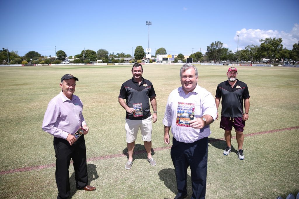 Bundaberg Councillor Vince Habermann, Bulls Masters Managing Director Jimmy Maher, Mayor Jack Dempsey and Brisbane Heat Coash Darren Lehmann