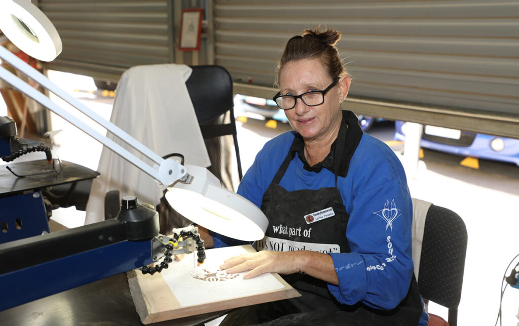Lynley Peoples working on her creation at the Bundaberg Woodworkers Guild.
woodworkers showcase