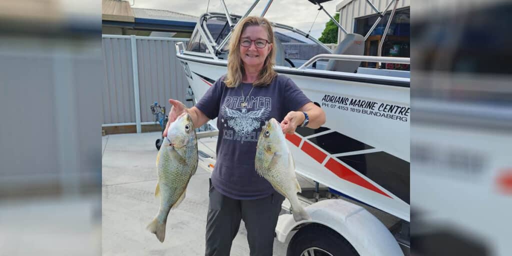 Cherie Amor with a cracking pair of grunter caught at one of our inshore reefs