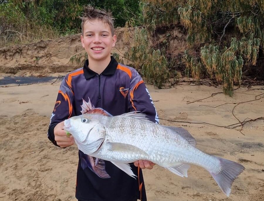 Scott Rosenberger with his PB grunter caught in the Kolan River