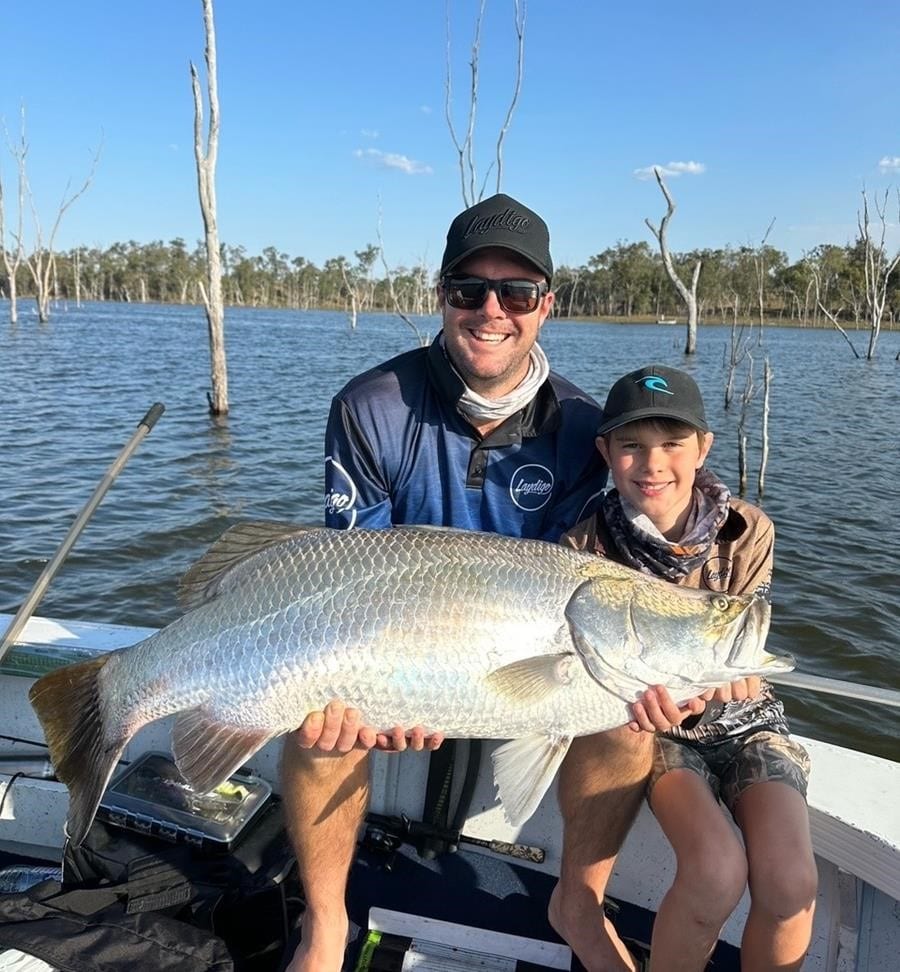 Matt Lindeman and his son Reeve Lindeman with Reeve's 101cm barra caught at Lake Monduran
rivers and creeks