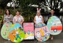 Egg sponsors left to right: Alison Colville- Little Life Warriors Gayle Reynolds - The Cook Club Tina Marshall - Carinbundi Kids Family Day Care Marlene Curreen- Tyrepower