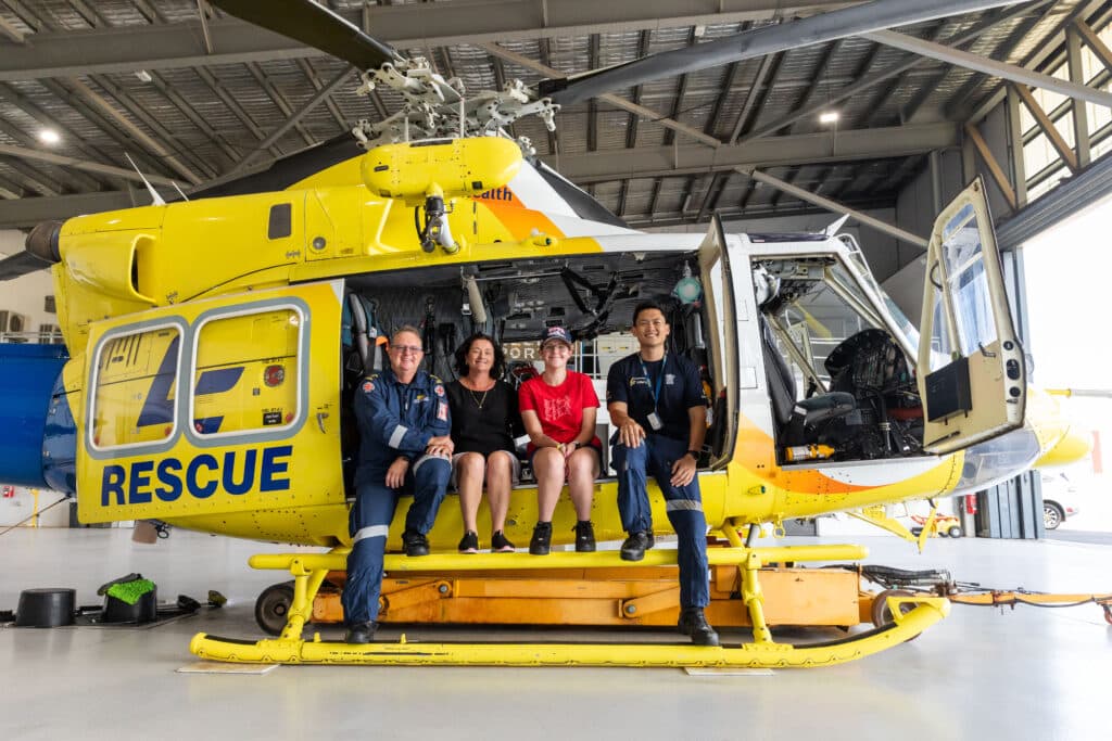 Bundaberg family has been reunited with the LifeFlight critical care doctor and QAS flight paramedic that saved daughter Emilie Goodwin.