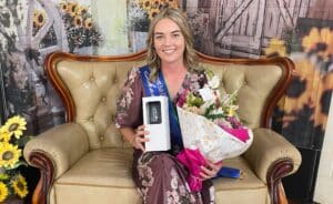 2025 Childers Showgirl Meg Williams won the sub-chamber finals in Gayndah over the weekend and is now heading to the state finals in Brisbane.