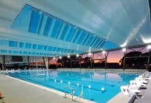 Bundaberg Aquatic Centre filled pool at sunset.