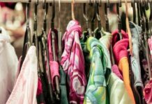 A rack of second-hand clothes.