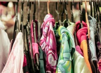 A rack of second-hand clothes.