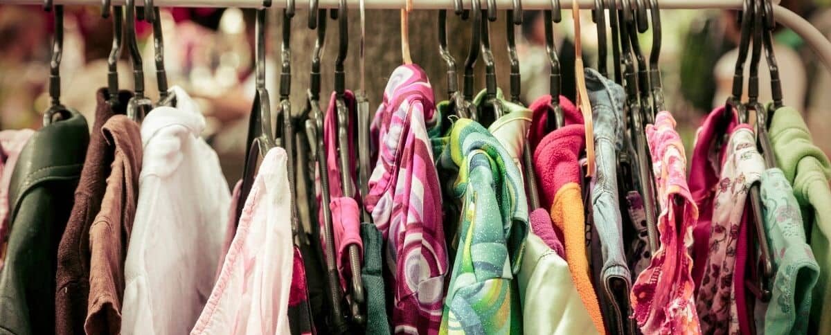 A rack of second-hand clothes.