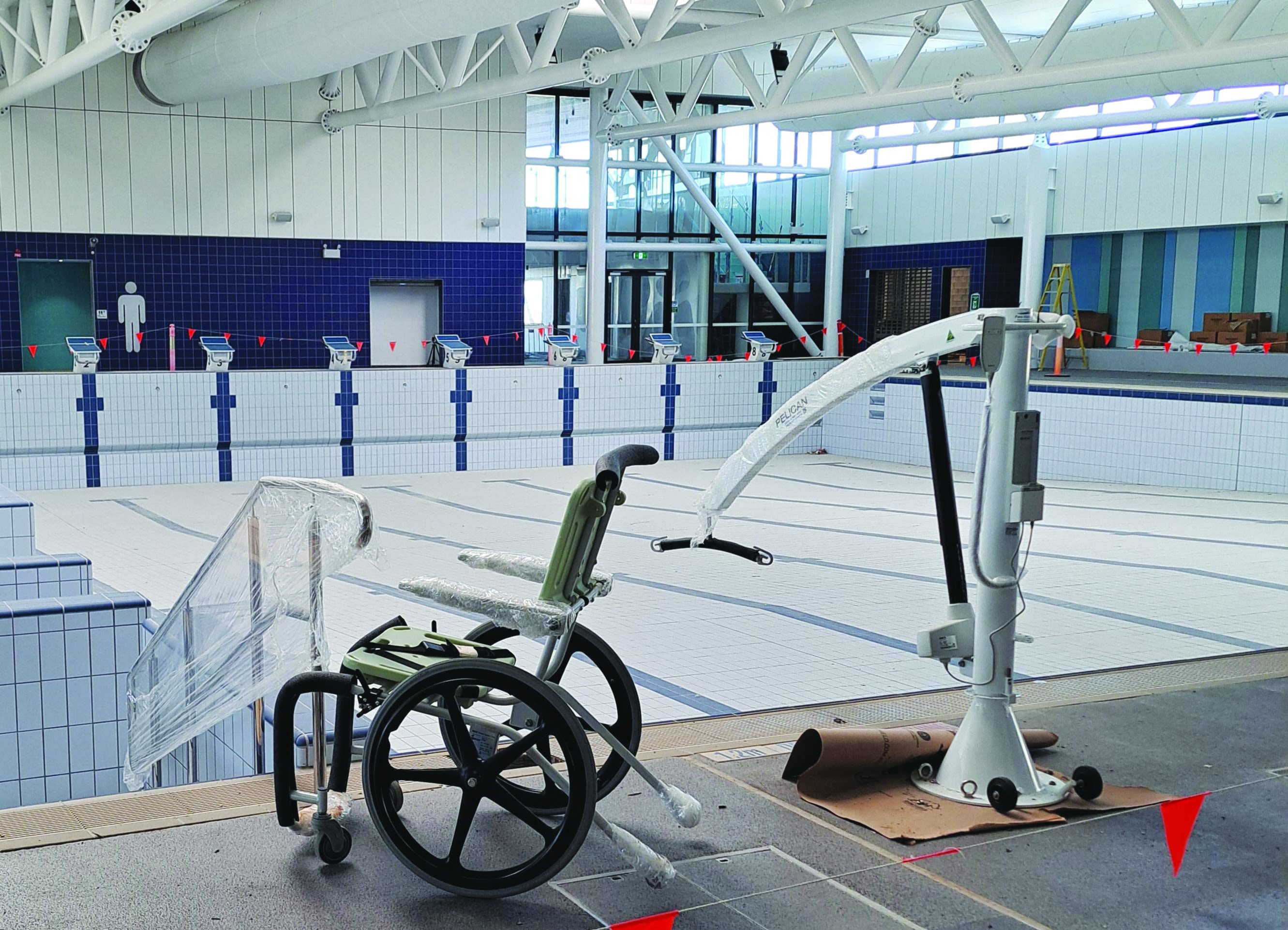 Indoor pool with aquatic wheelchair