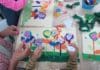 Children create spring crafts.