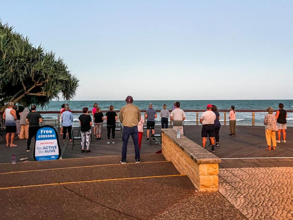 Qi Gong on the Bargara foreshore timber deck as part of Be Active Be Alive.