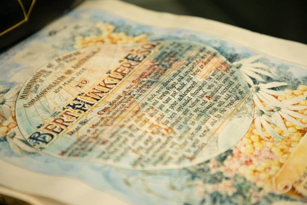 The 'Mascot Scroll' at Hinkler Hall of Aviation.