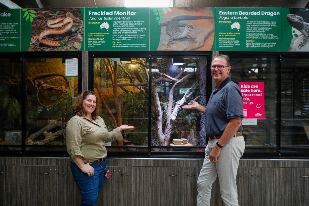 Alexandra Park Zoo Group Supervisor Kate Beskeen and Cr Gary Kirk