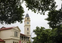 Post office Bundaberg CBD clouds rain wet weather