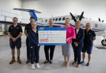 Bundaberg Regional Council continues it valuable support Royal Flying Doctor Service donation: Luke, Cav, Robyn, Shannon, Mayor Helen Blackburn, Cr Deb Keslake and Fenella.