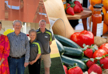 Agrotrend back on the Taste Festival menu Mayor Helen Blackburn and Agrotrend's Grant Harrison, Gail Smith and Matt Griffiths.
