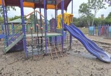 Flood-damaged playgrounds moving closer to reopening Playground at The Heritage Hub (Lake Ellen).