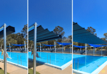 New shade system unveiled as Gin Gin Pool reopens for summer Retractable shade system installed at Gin Gin Swimming Pool.